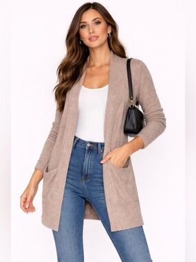 Barefoot Dreams CozyChic Lite Cardigan Duster Beige M  Minimalist Quiet Luxury